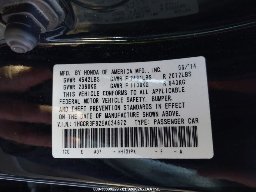 2014 HONDA ACCORD EXL - 1HGCR3F82EA034672