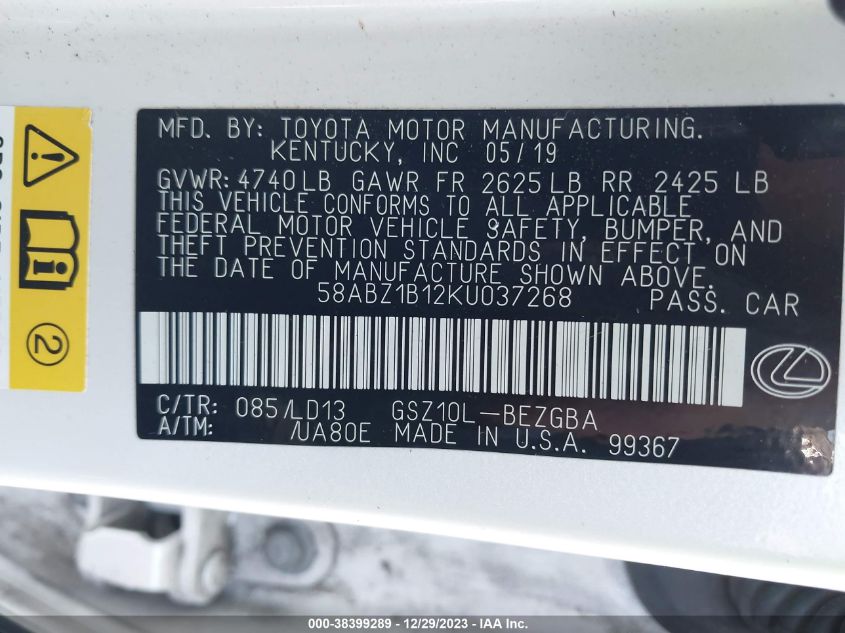 2019 LEXUS ES 350 - 58ABZ1B12KU037268