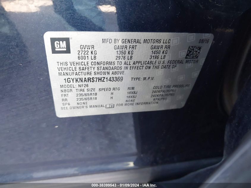 2017 CADILLAC XT5 STANDARD - 1GYKNARS7HZ143369