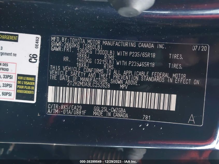 2020 LEXUS RX 350 - 2T2HZMDA9LC252628