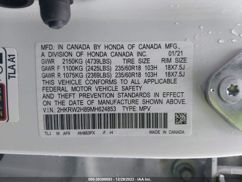 2021 HONDA CR-V EXL - 2HKRW2H89MH624853
