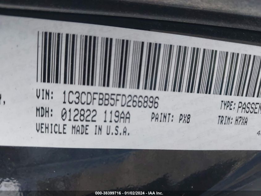 2015 DODGE DART SXT - 1C3CDFBB5FD266896