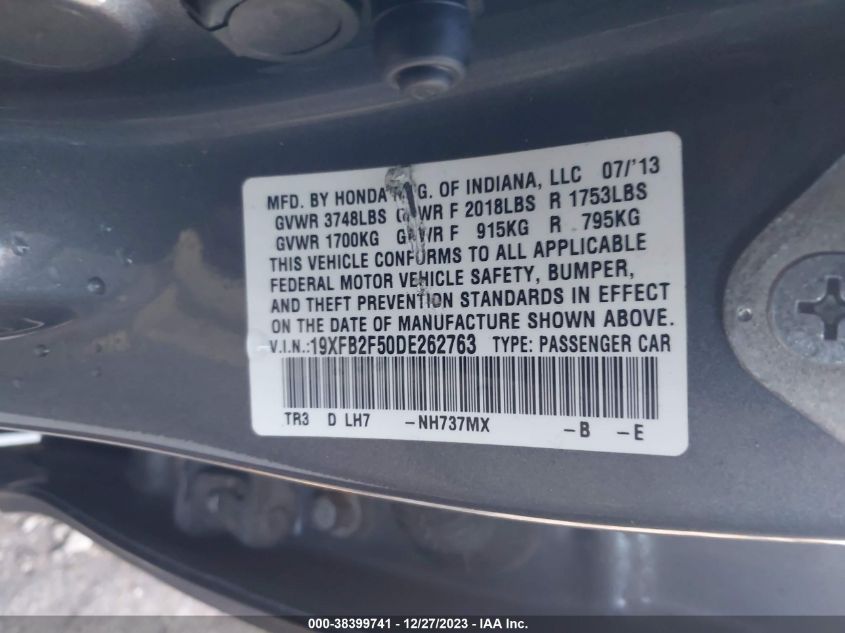 2013 HONDA CIVIC LX - 19XFB2F50DE262763