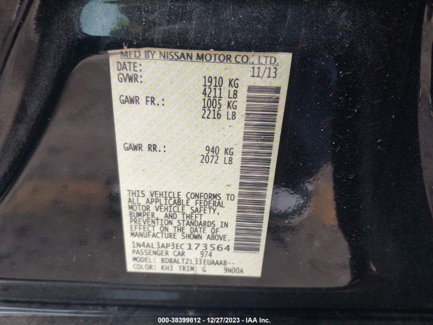 2014 NISSAN ALTIMA 2.5 SV - 1N4AL3AP3EC173564