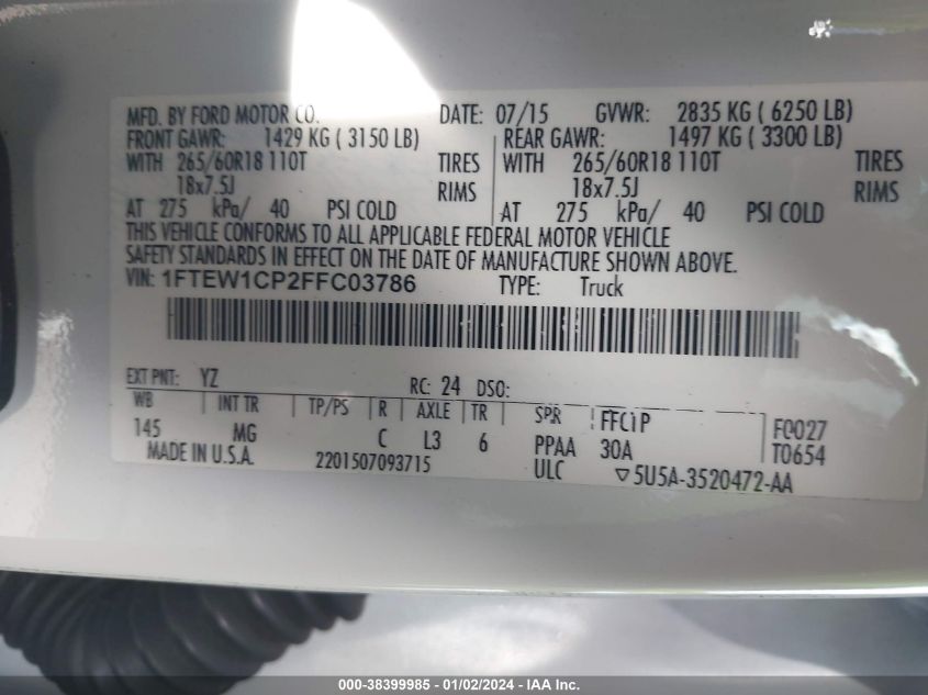 2015 FORD OTHER SUPERCREW 1FTEW1CT2FFT03786