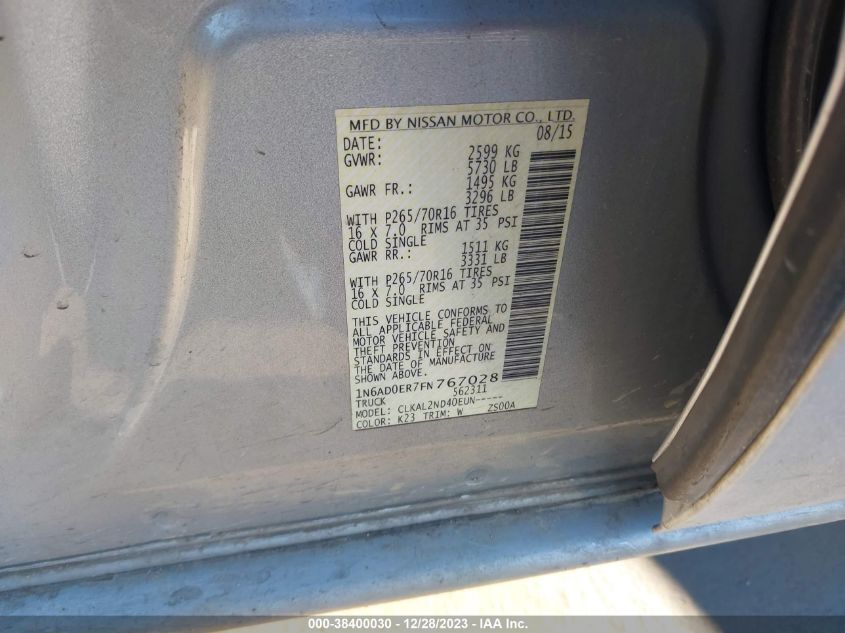 2015 NISSAN FRONTIER S/SV/SL/PRO-4X - 1N6AD0ER7FN767028