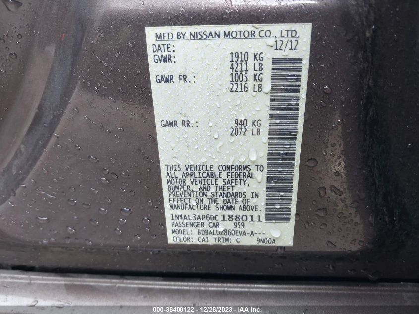 2013 NISSAN ALTIMA 2.5 SV - 1N4AL3AP6DC188011