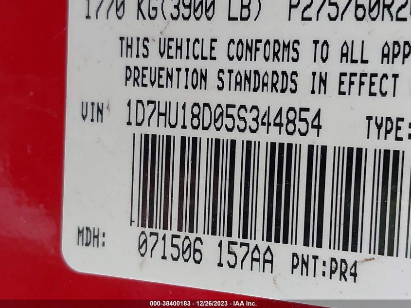 1D7HU18D05S344854 | 2005 DODGE RAM 1500