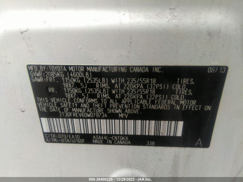 2013 TOYOTA RAV4 LIMITED - 2T3DFREV6DW079734