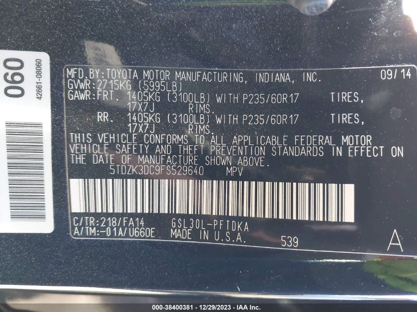 2015 TOYOTA SIENNA - 5TDZK3DC9FS529640