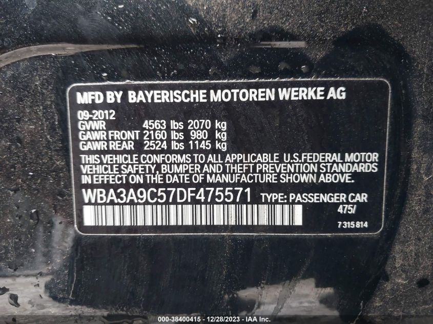 2013 BMW 335I WBA3A9C57DF475571