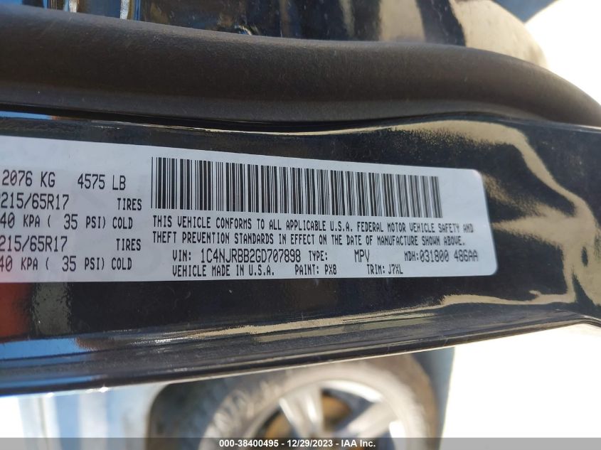 2016 JEEP PATRIOT SPORT - 1C4NJRBB2GD707898