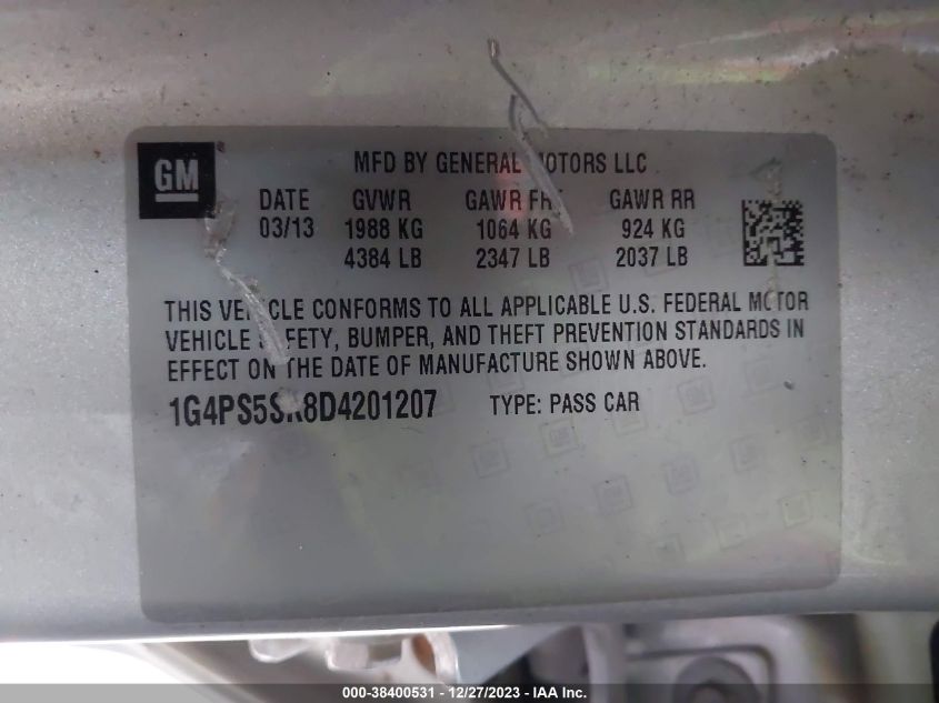 2013 BUICK VERANO LEATHER GROUP - 1G4PS5SK8D4201207