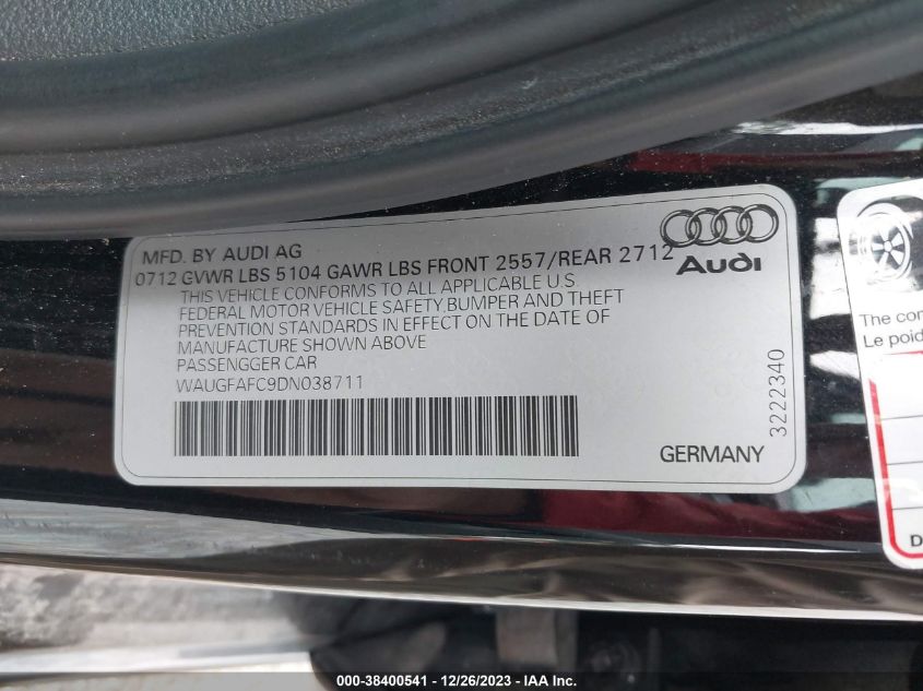 2013 AUDI A6 2.0T PREMIUM - WAUGFAFC9DN038711