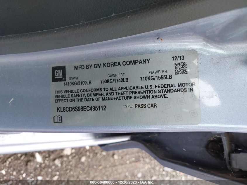 2014 CHEVROLET SPARK 1LT AUTO - KL8CD6S98EC495112
