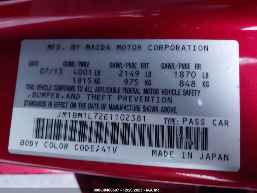 2014 MAZDA MAZDA3 I TOURING - JM1BM1L72E1102381