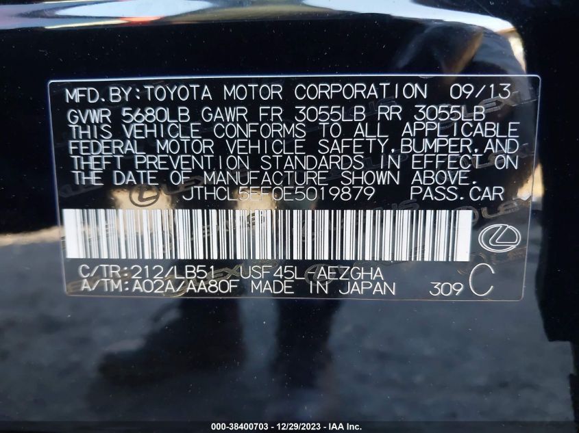 2014 LEXUS LS 460 JTHCL5EF0E5019879