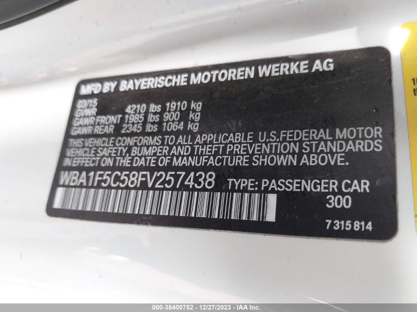 2015 BMW 228I WBA1F5C58FV257438