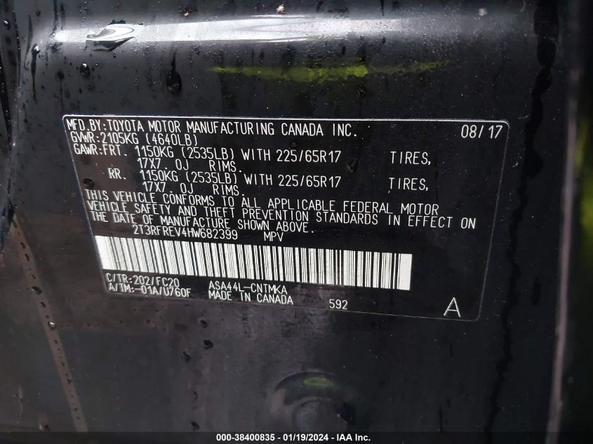 2017 TOYOTA RAV4 XLE - 2T3RFREV4HW682399