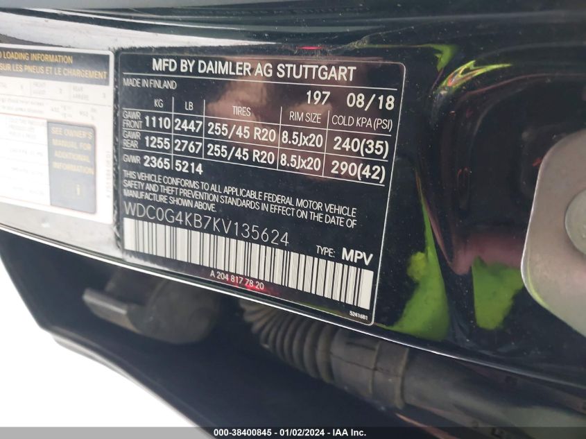 2019 MERCEDES-BENZ GLC 300 4MATIC - WDC0G4KB7KV135624