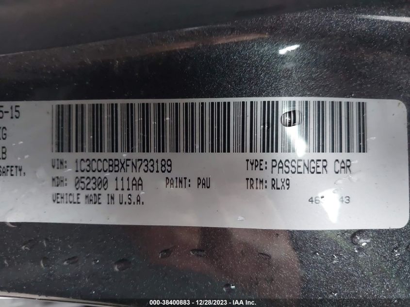 2015 CHRYSLER 200 S - 1C3CCCBBXFN733189