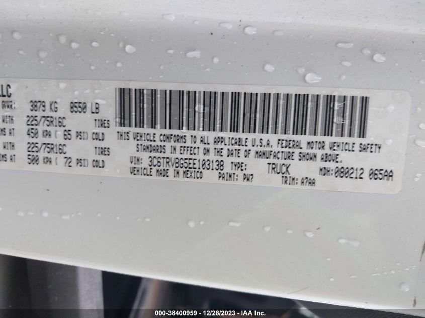 2014 RAM PROMASTER 1500 - 3C6TRVBG5EE103138