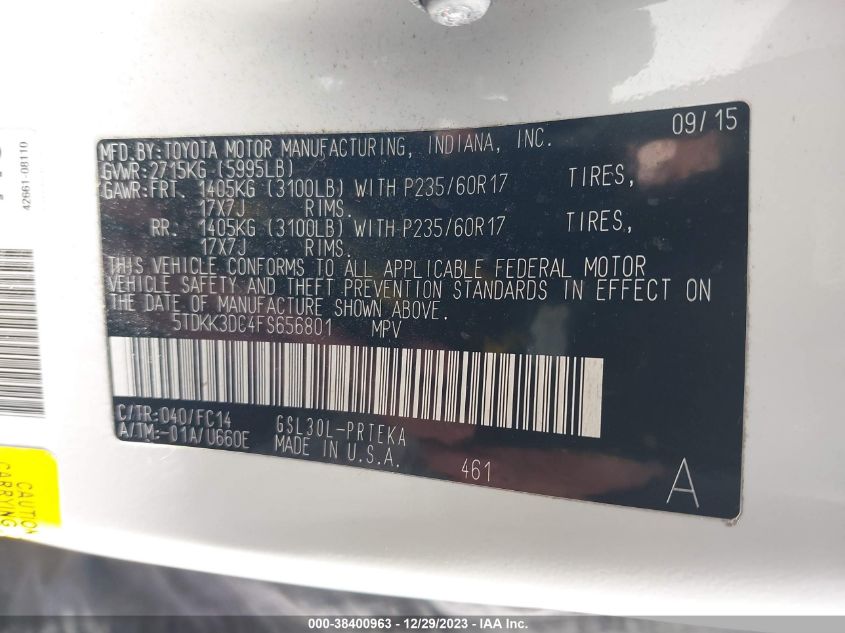 2015 TOYOTA SIENNA LE 8 PASSENGER - 5TDKK3DC4FS656801