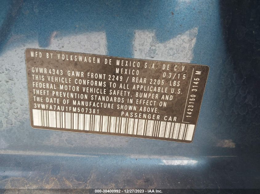 2015 VOLKSWAGEN GOLF SPORTWAGEN TDI S 4-DOOR - 3VWFA7AU1FM507381