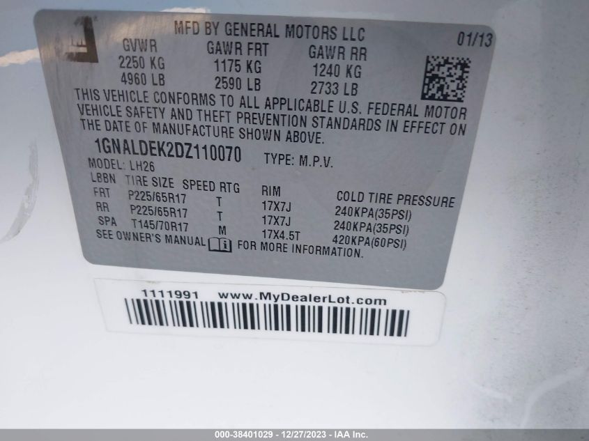 2013 CHEVROLET EQUINOX 1LT - 1GNALDEK2DZ110070