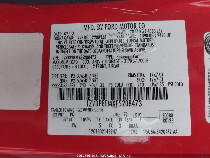 1ZVBP8EMXE5208473 | 2014 FORD MUSTANG