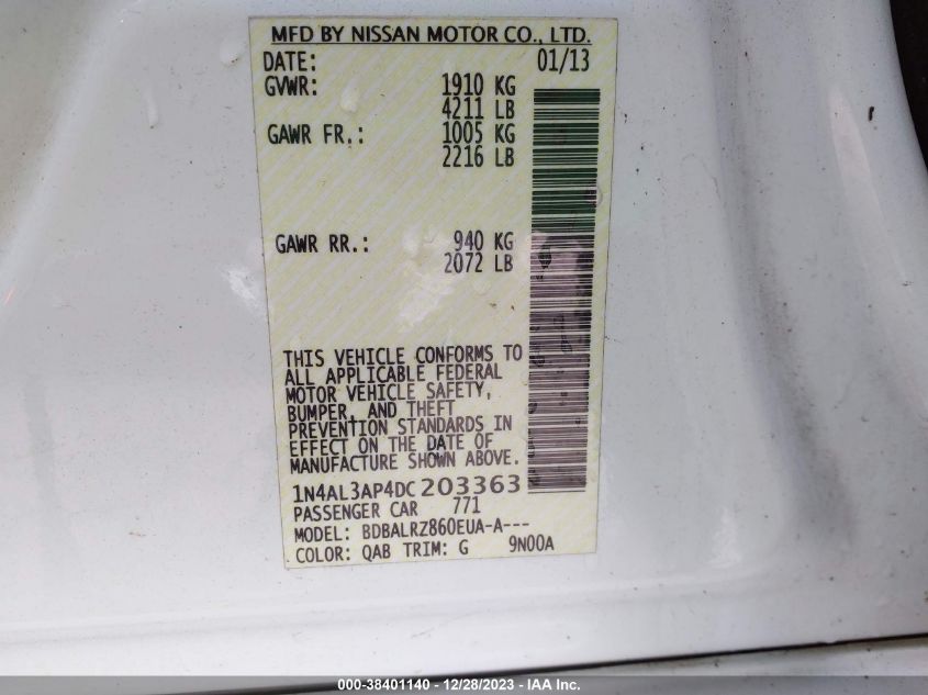2013 NISSAN ALTIMA 2.5 S - 1N4AL3AP4DC203363