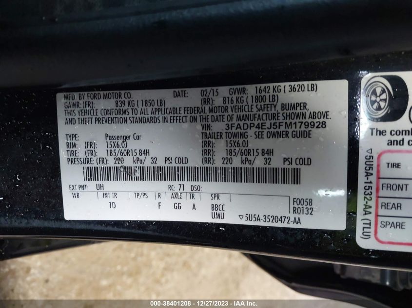 2015 FORD FIESTA SE - 3FADP4EJ5FM179928