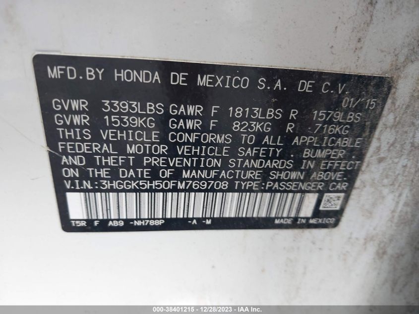2015 HONDA FIT LX - 3HGGK5H50FM769708