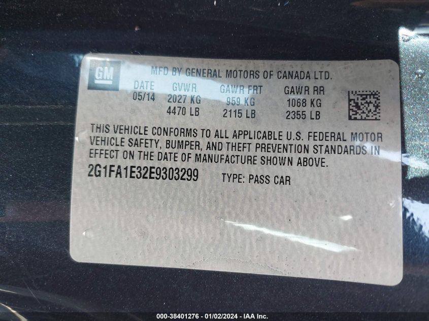 2014 CHEVROLET CAMARO 2LS - 2G1FA1E32E9303299