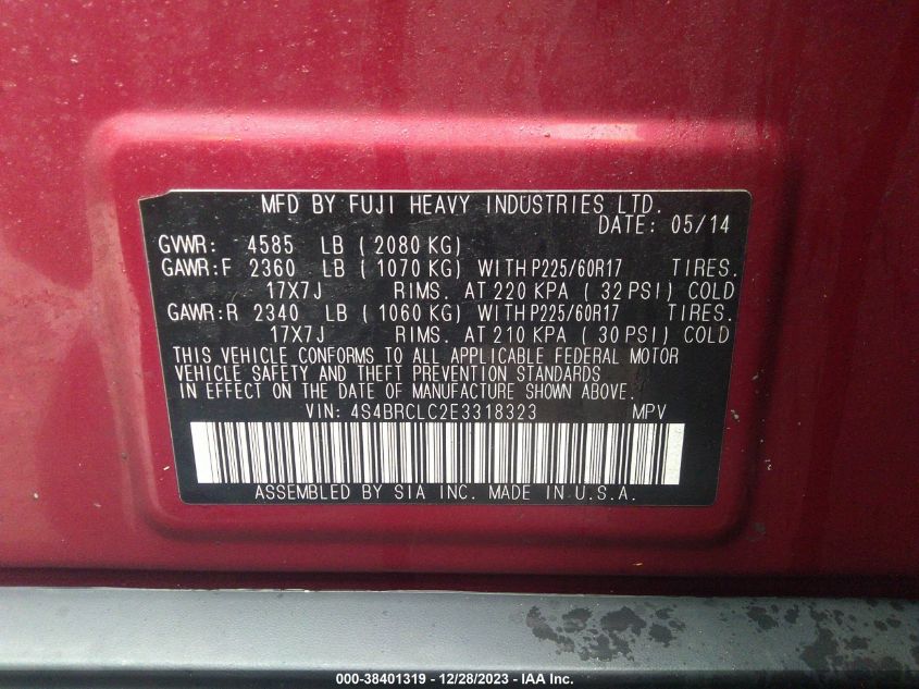 2014 SUBARU OUTBACK 2.5I LIMITED - 4S4BRCLC2E3318323