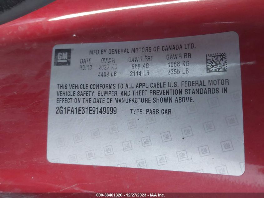 2014 CHEVROLET CAMARO LS - 2G1FA1E31E9149099