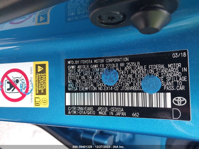 2018 TOYOTA MIRAI JTDBVRBD0JA004236