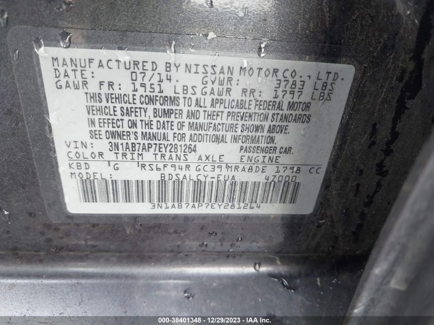 2014 NISSAN SENTRA S - 3N1AB7AP7EY281264