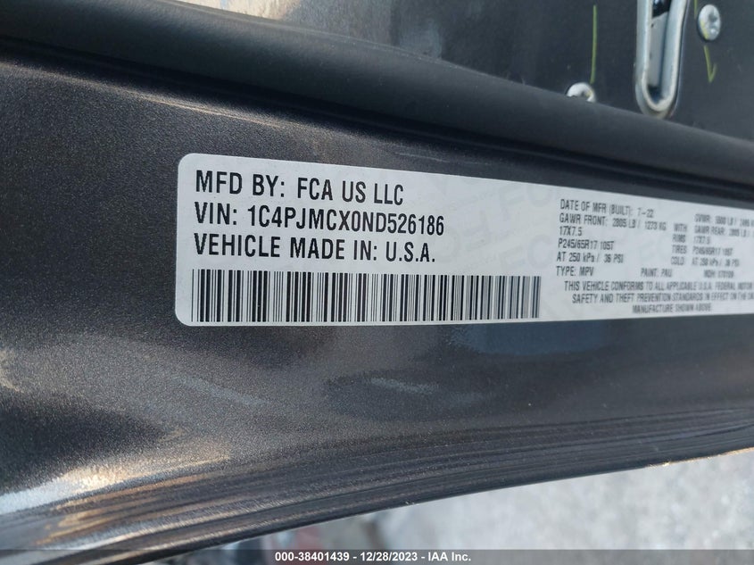 VIN 1C4PJMCX0ND526186 2022 JEEP CHEROKEE LATITUDE/X
