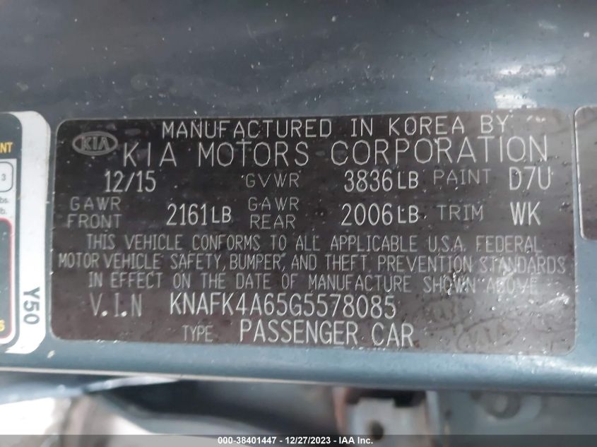 2016 KIA FORTE LX - KNAFK4A65G5578085