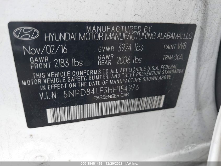2017 HYUNDAI ELANTRA SE/VALUE/LIMITED - 5NPD84LF3HH154976