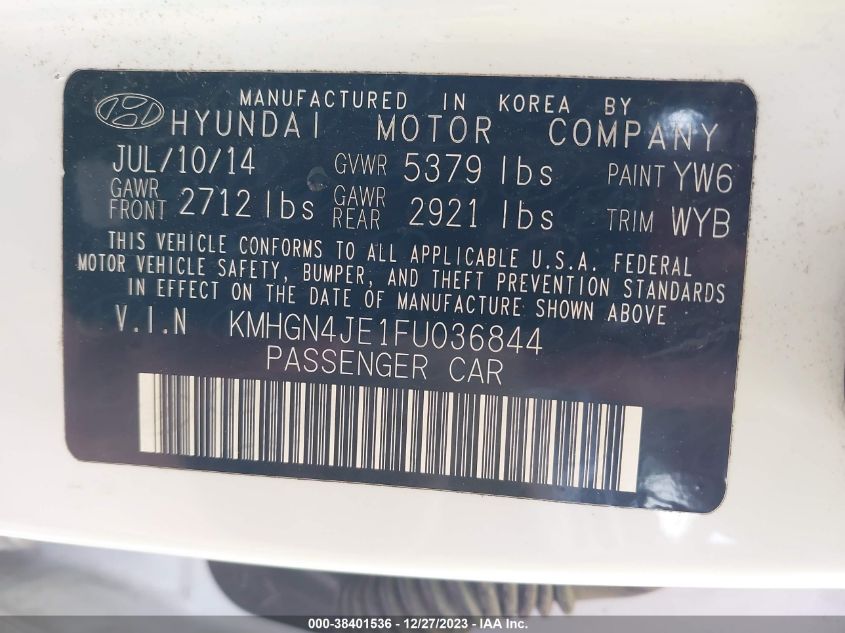 2015 HYUNDAI GENESIS 3.8 - KMHGN4JE1FU036844