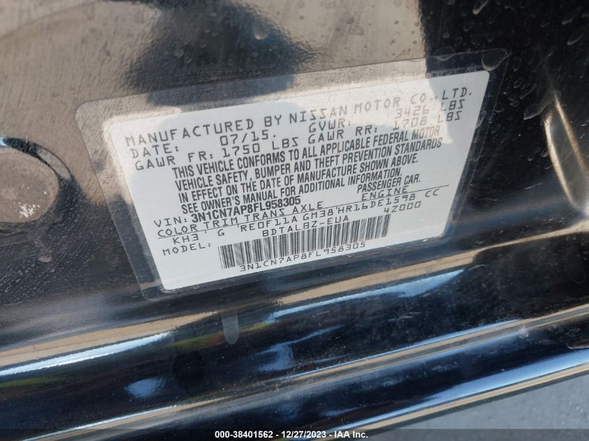 2015 NISSAN VERSA S/S PLUS/SV/SL - 3N1CN7AP8FL958305