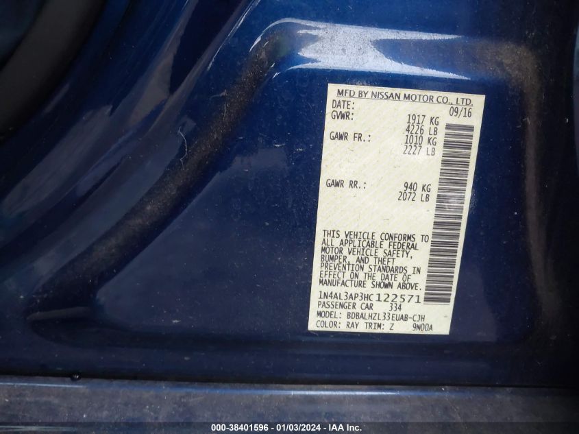 2017 NISSAN ALTIMA 2.5 SR - 1N4AL3AP3HC122571
