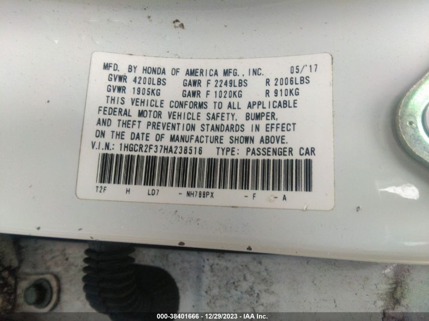 2017 HONDA ACCORD LX - 1HGCR2F37HA238516