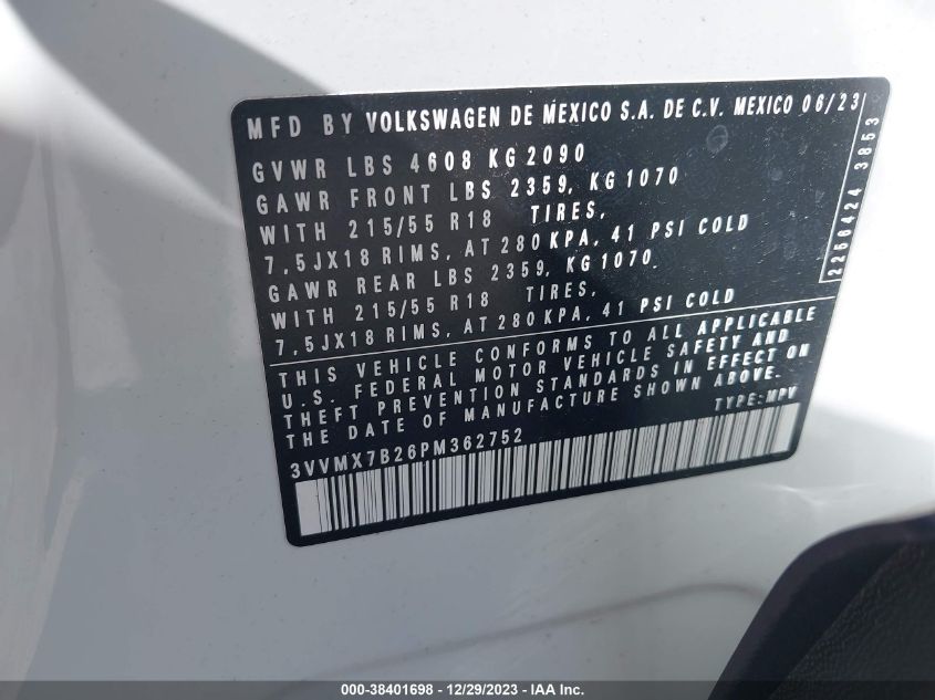 2023 VOLKSWAGEN TAOS 1.5T S - 3VVMX7B26PM362752