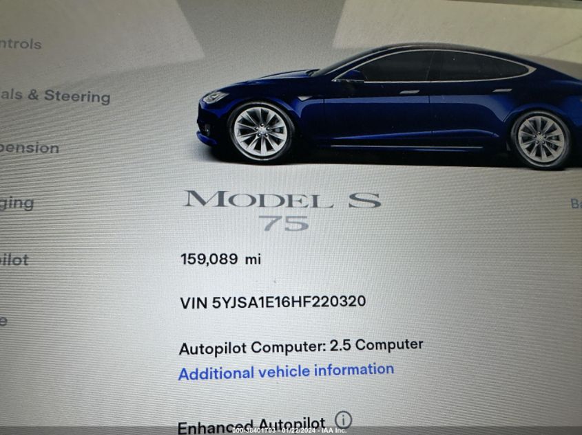 2017 TESLA MODEL S 60/75 - 5YJSA1E16HF220320