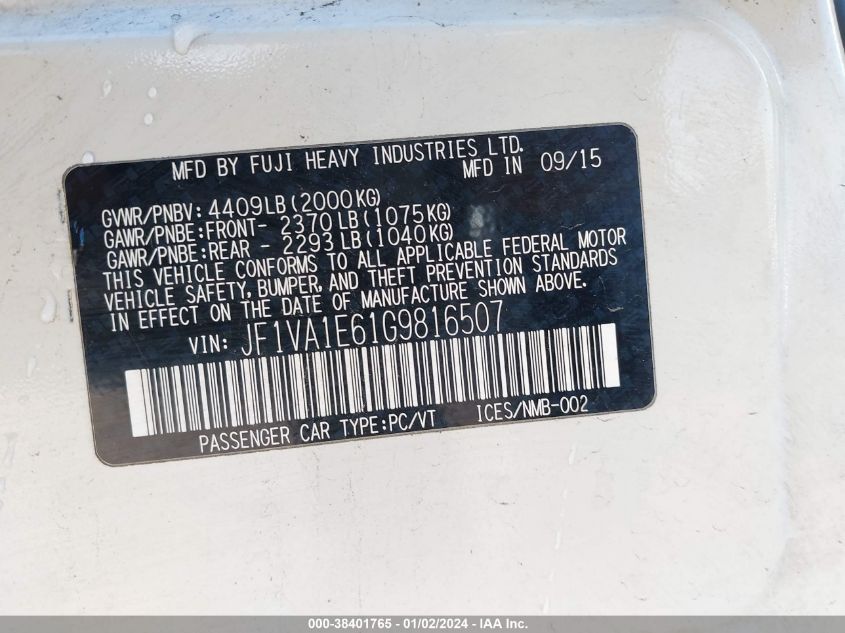 2016 SUBARU WRX PREMIUM - JF1VA1E61G9816507