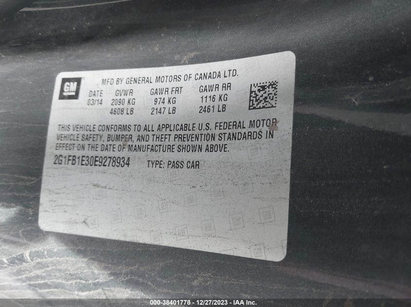 2014 CHEVROLET CAMARO LT - 2G1FB1E30E9278934