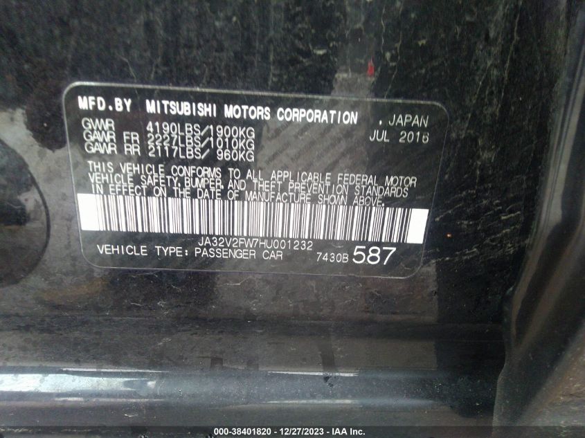2017 MITSUBISHI LANCER ES/SE/SEL - JA32V2FW7HU001232